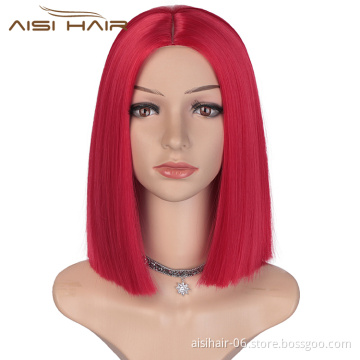 Aisi Hair Short Red Heat Resistant  Synthetic Fiber Hair Wigs For White Black Women Cosplay Wigs Straight  Bob Hairstyle Wigs
